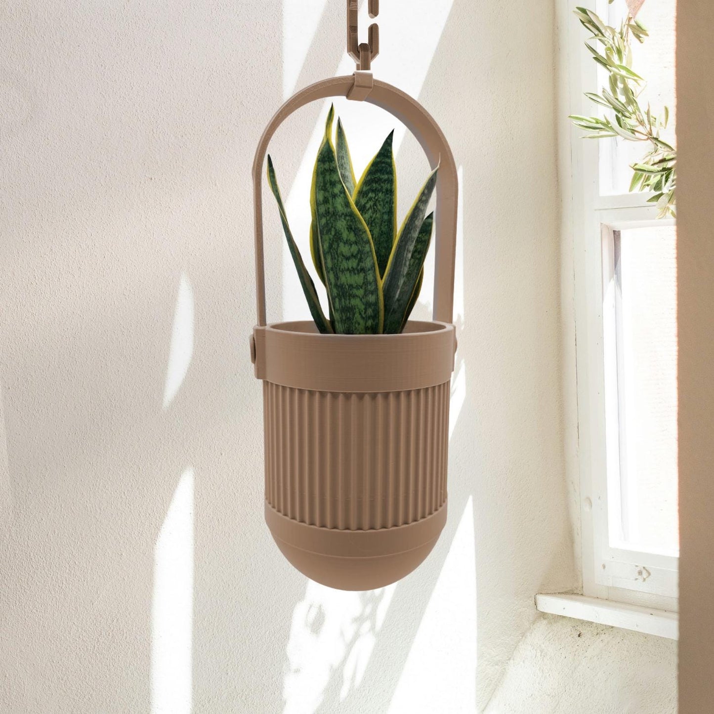 Minimalist Ribbed Hanging Planter | Modern Indoor Plant Pot