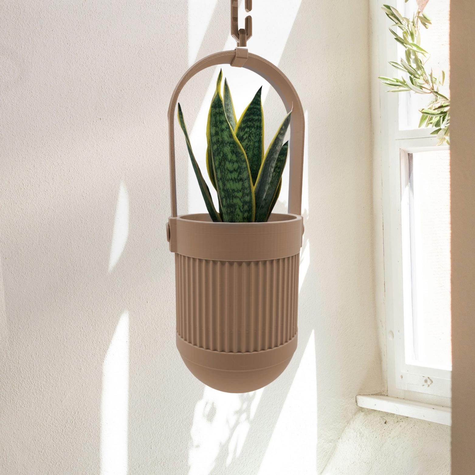 Minimalist Ribbed Hanging Planter | Modern Indoor Plant Pot