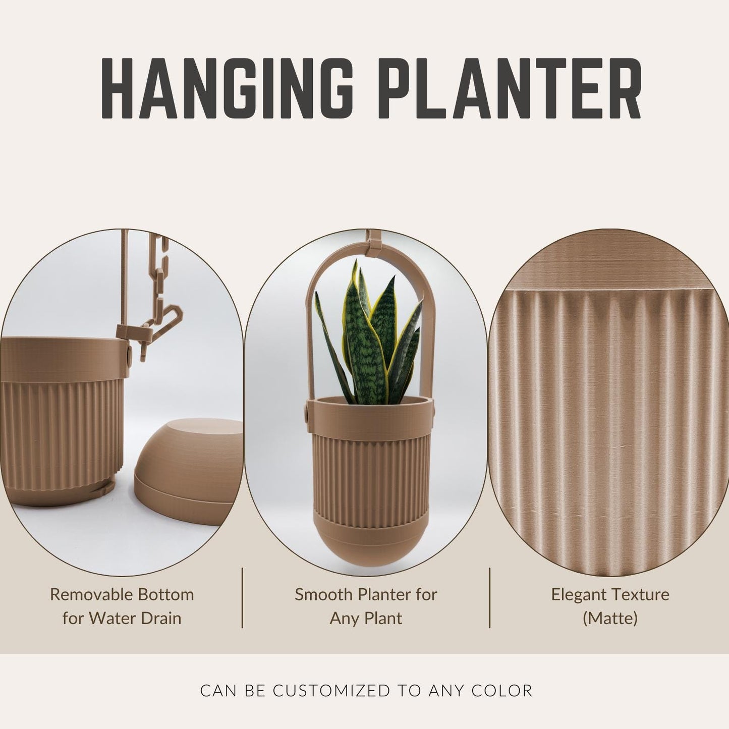 Minimalist Ribbed Hanging Planter | Modern Indoor Plant Pot