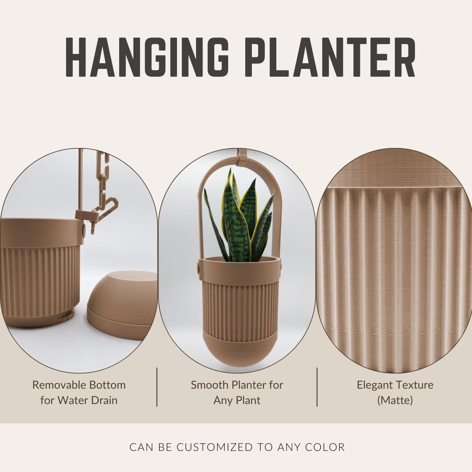 Minimalist Ribbed Hanging Planter | Modern Indoor Plant Pot
