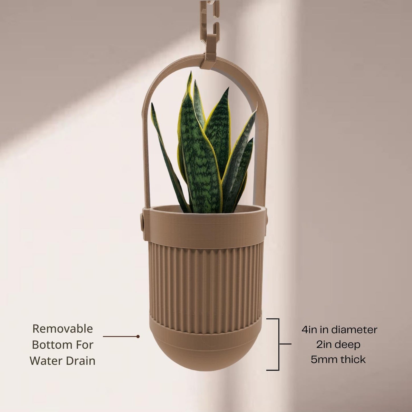 Minimalist Ribbed Hanging Planter | Modern Indoor Plant Pot