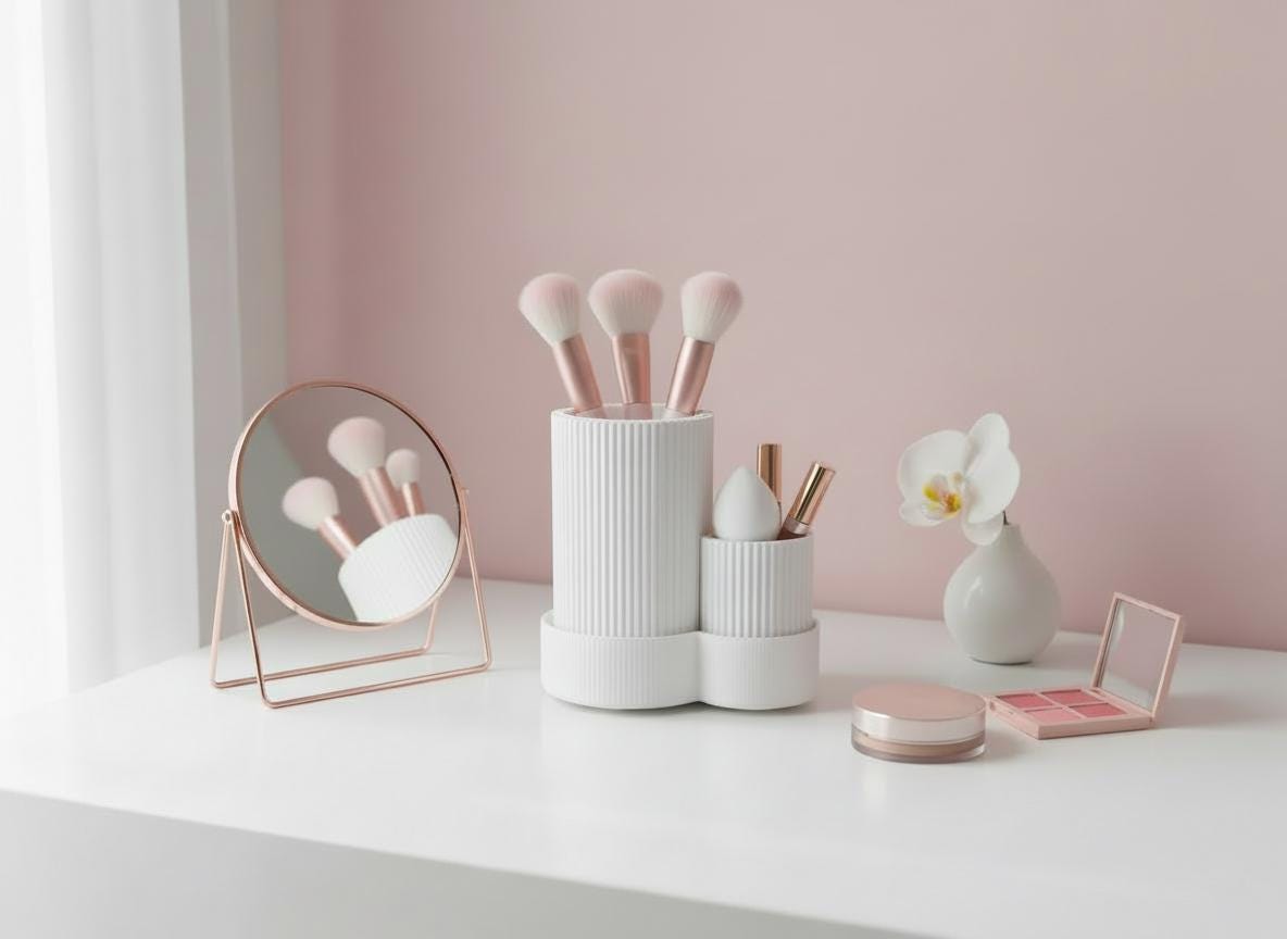 Modern Ribbed Bathroom Organizer | Minimalist Toothbrush & Makeup Brush Holder