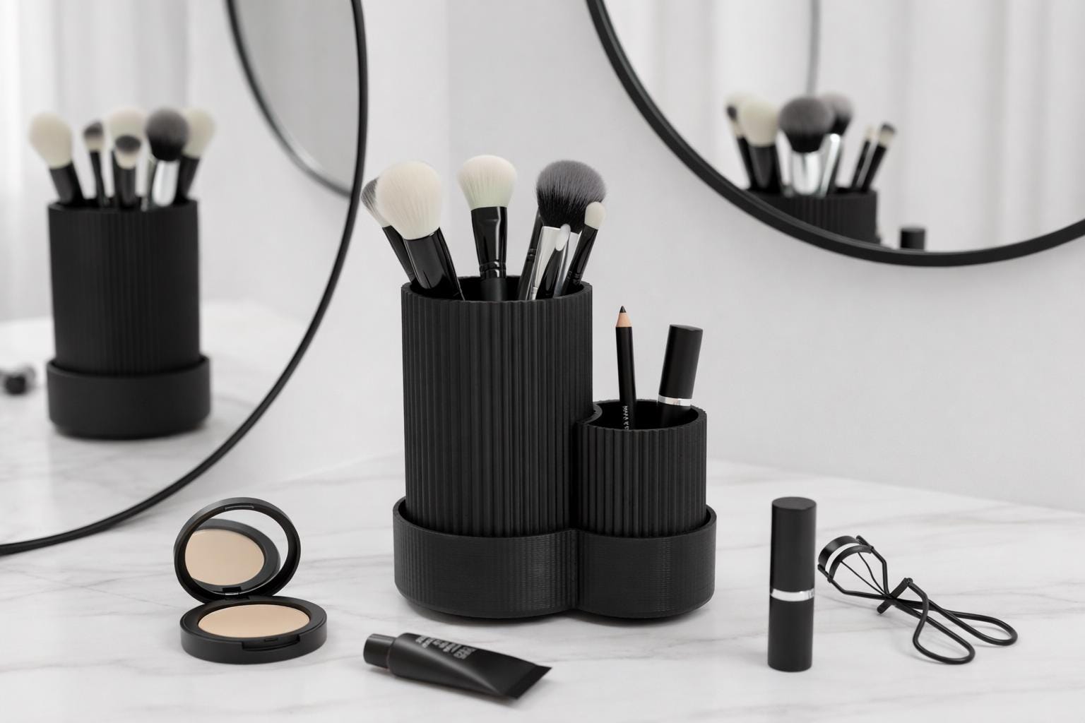 Modern Ribbed Bathroom Organizer | Minimalist Toothbrush & Makeup Brush Holder