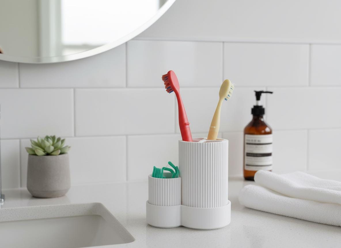 Modern Ribbed Bathroom Organizer | Minimalist Toothbrush & Makeup Brush Holder