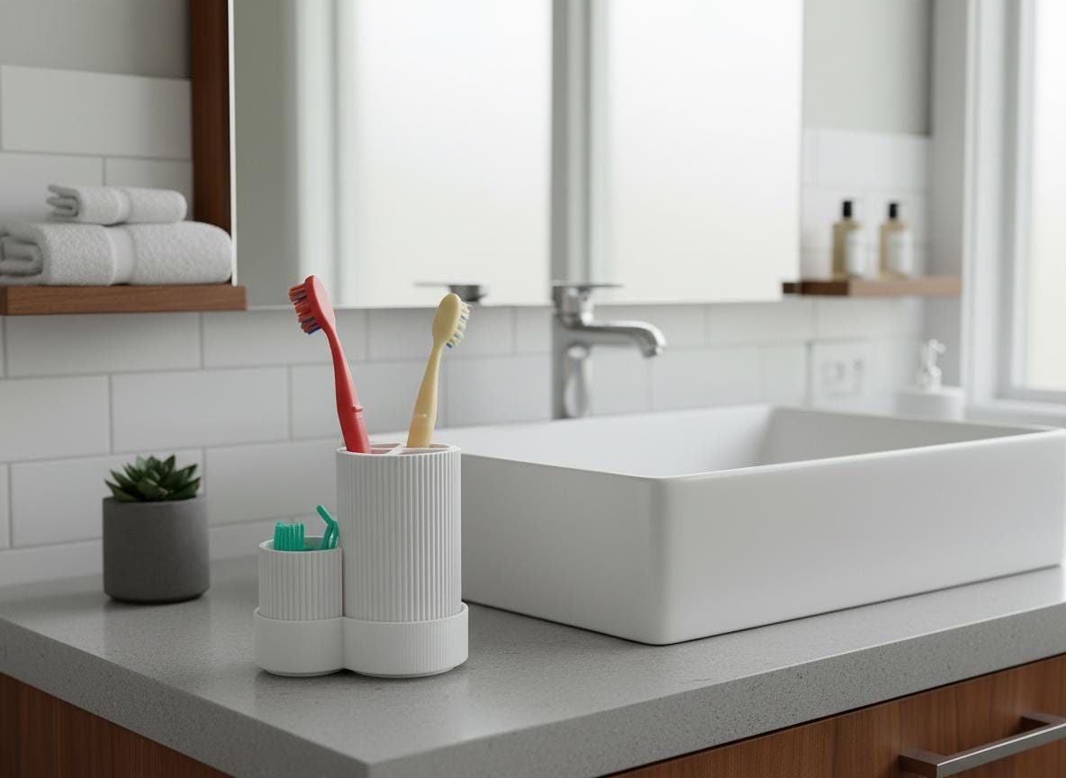 Modern Ribbed Bathroom Organizer | Minimalist Toothbrush & Makeup Brush Holder