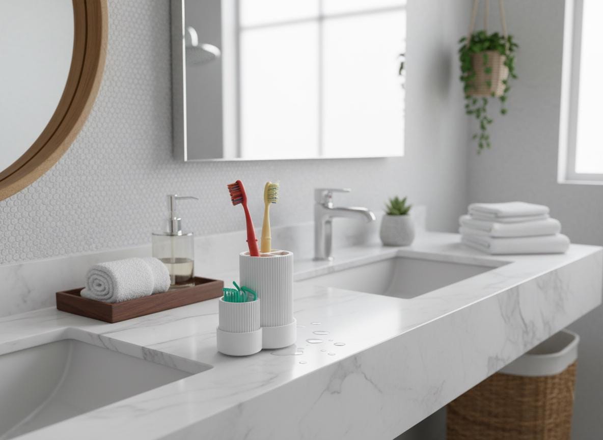 Modern Ribbed Bathroom Organizer | Minimalist Toothbrush & Makeup Brush Holder